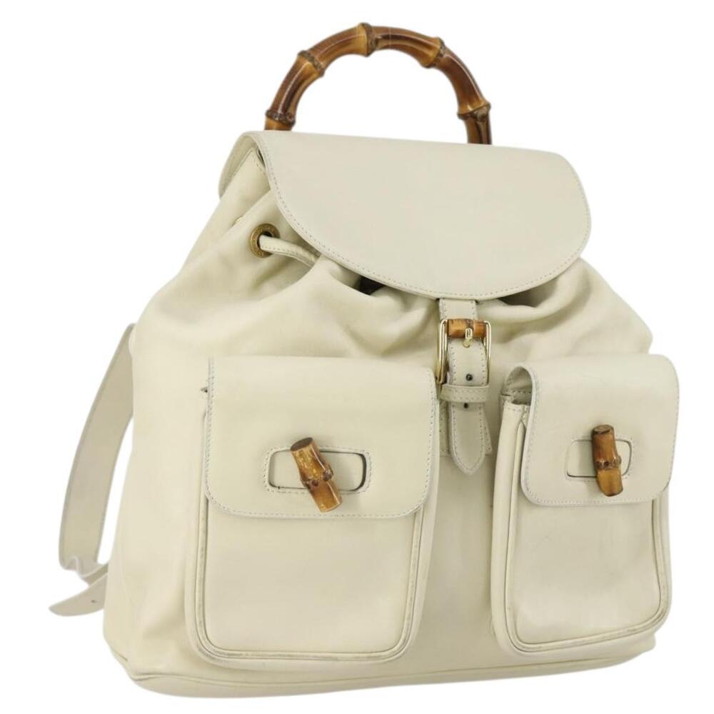 GUCCI Bamboo Backpack Leather Outlet Ivory Gold 003 8016 2058 Auth 151337 - Picture 1 of 16